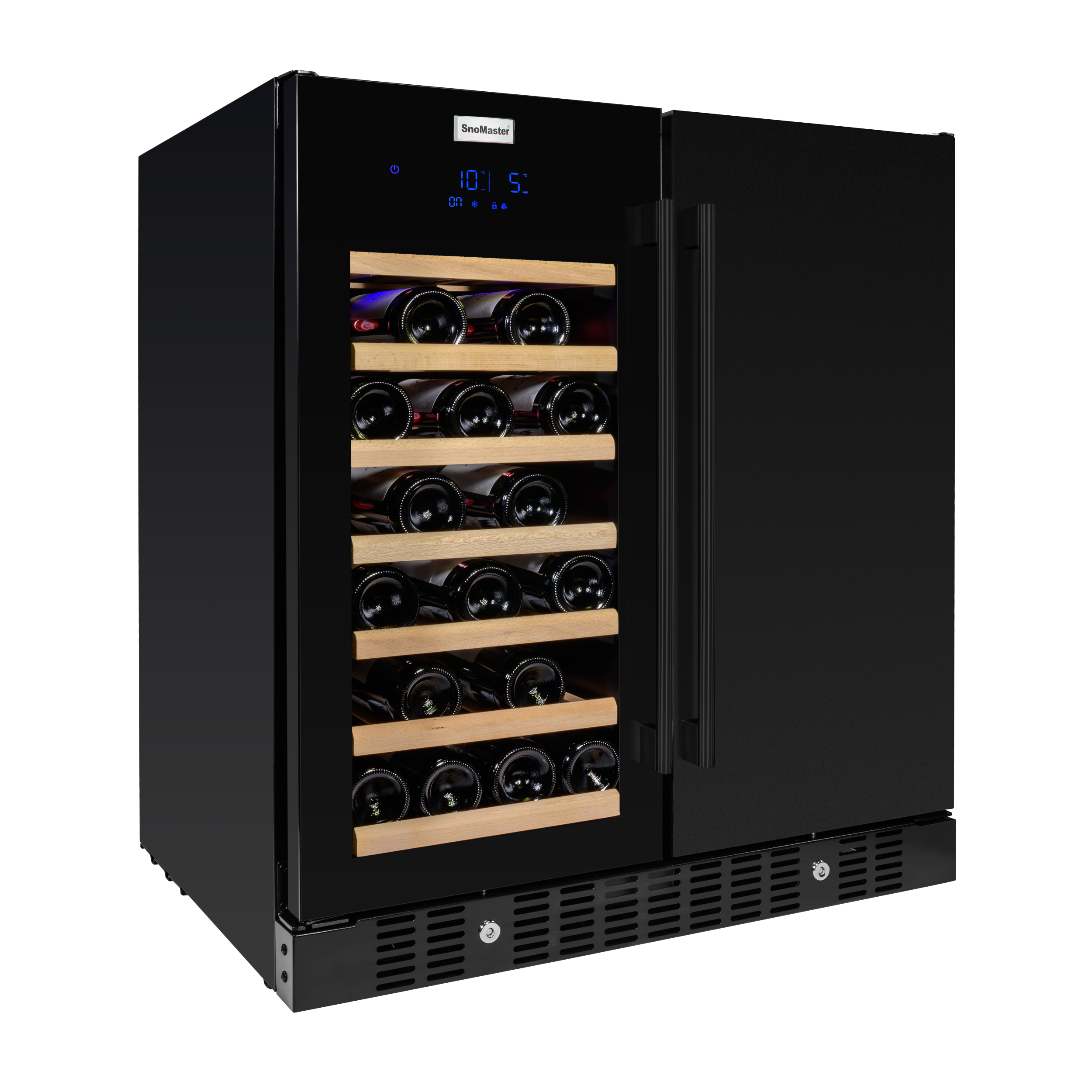 SnoMaster SMBW-95-34 - 95L + 34 Bottle Pro Series Double Door Beverage/Wine Cooler - Black